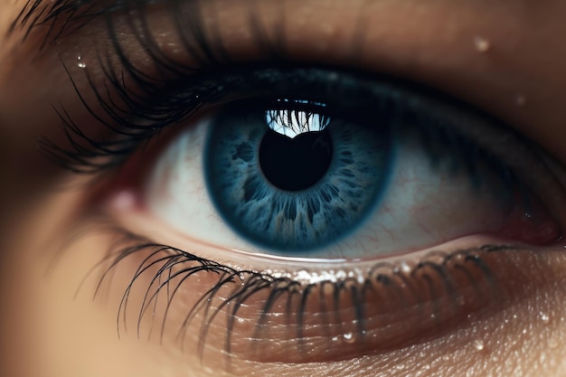 Teardrop on Eyelash Macro CloseUp of Sorrowful Woman's Eye One Tear Runs Down Cheek White Face