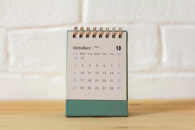 Tearoff-kalender voor oktober 2022 Desktopkalender voor het plannen en beheren van elke datum