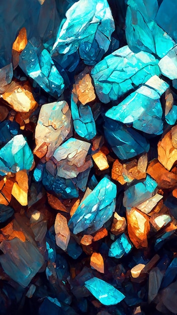 Tech blue crystal mineral mosaic background 3D illustration