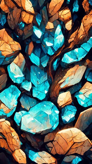 Tech blue crystal mineral mosaic background 3d\
illustration