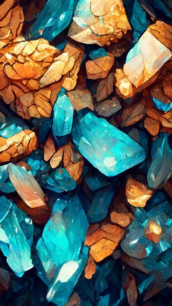 Tech blue crystal mineral mosaic background 3d\
illustration