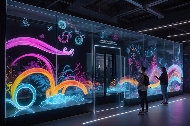 Photo tech exhibition glow create interactive light graffiti on smart glass wall