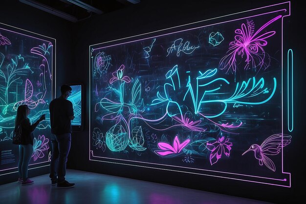 Photo tech exhibition glow create interactive light graffiti on smart glass wall