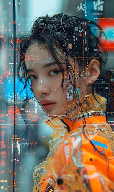 写真 ロボットアームを備えたテクノロジーに精通した女性モデルファッション中国モードハイファッショントレンディなポーズコレクション