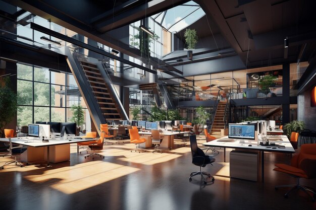 Tech startup headquarters with an openplan Generative ai