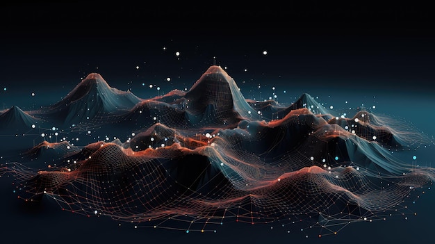 tech wireframe landscape topographic illustration 3d abstract mountain grid topography earth tech wireframe landscape topographic ai generated