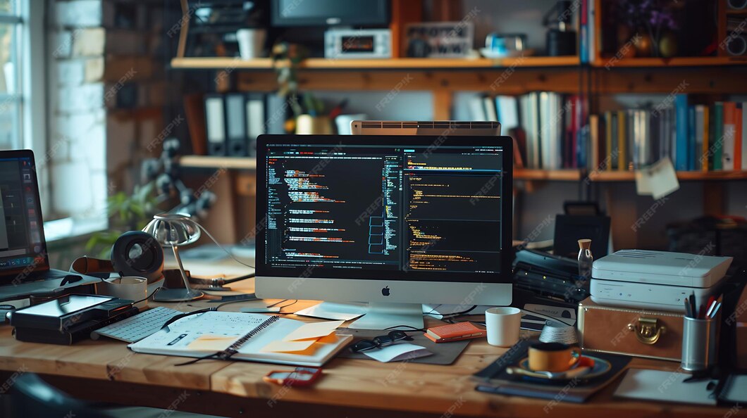 Premium Photo | Tech workspace featuring software engineers desk with ...