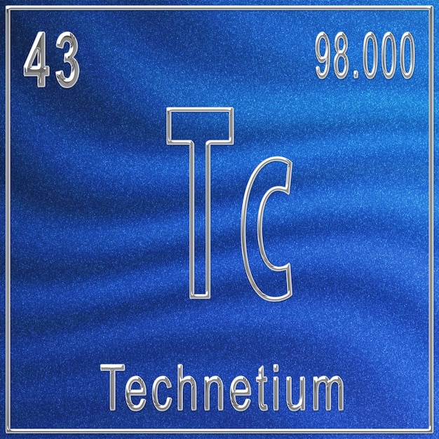 Foto elemento chimico tecnezio, segno con numero atomico e peso atomico, elemento della tavola periodica