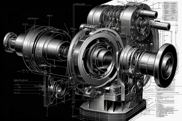 テクニカル・カバー 黒い背景の機械工学図