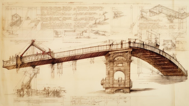 a technical drawing by Leonardo da Vinci of a suspended