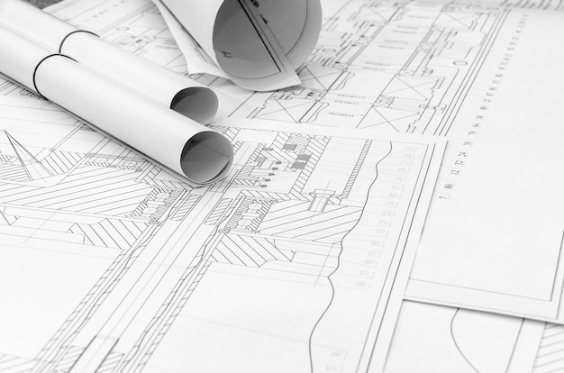 Technical drawing -  machine parts close up