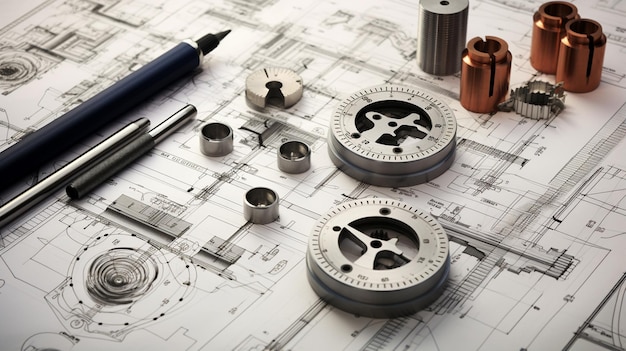 Photo technical drawing and tools on the table