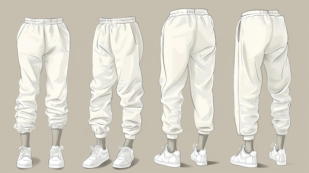 Technical drawing for women sweatpants trendy flat sketch vector illustration template Generative AI