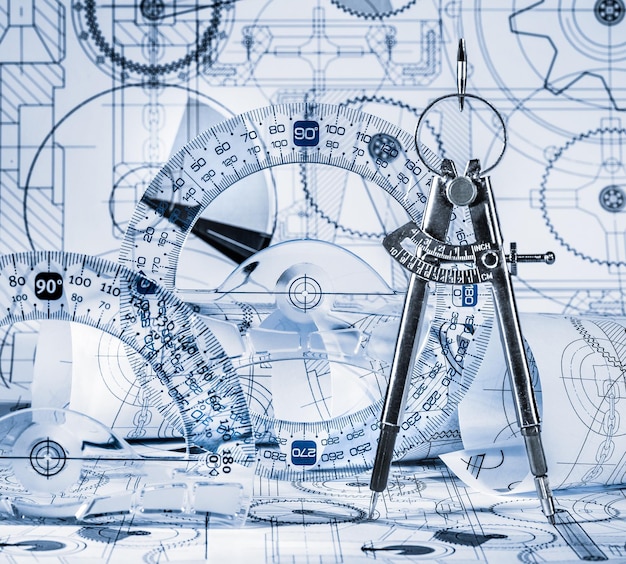 写真 青い色調の技術図面