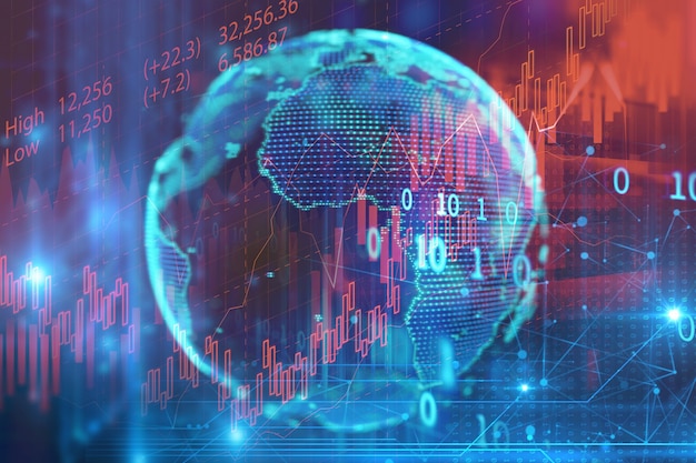 Grafico finanziario tecnico su priorità bassa astratta di tecnologia