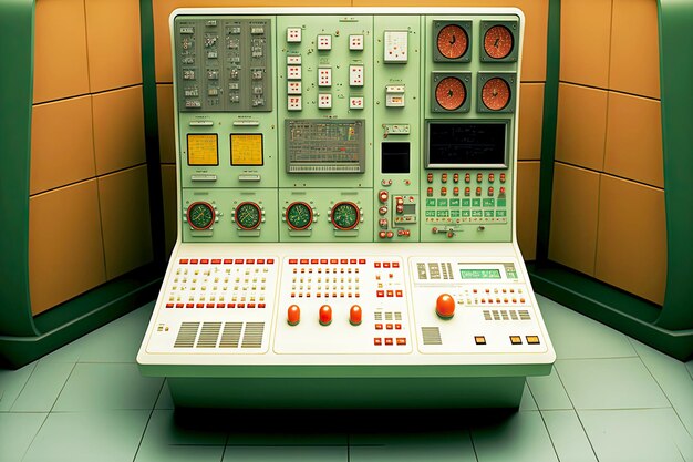 Sala tecnica della centrale nucleare con pannello di controllo del reattore nucleare