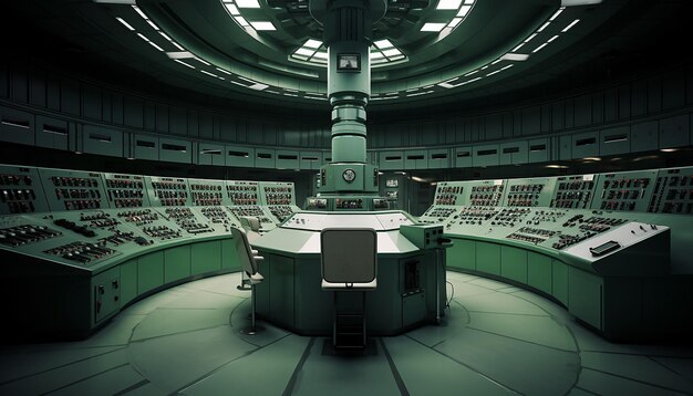 Photo technical hall of nuclear power plant with nuclear reactor control panel