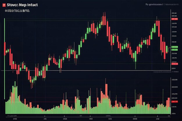 Photo technical price graph and indicator red and green candlestick chart on blue theme screen