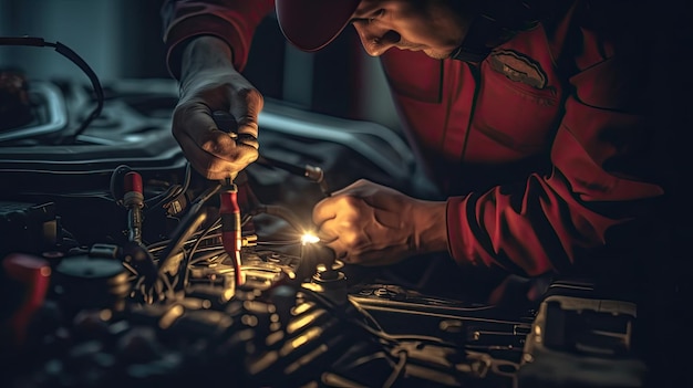 Technician checking the car photo realistic illustration