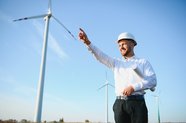 Technician engineer in wind turbine power generator station