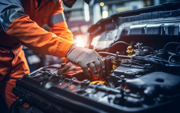 Photo technician hands of car mechanic working repair in auto