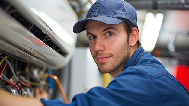 Photo technician inspecting and replacing filters in a residential split air conditioning system