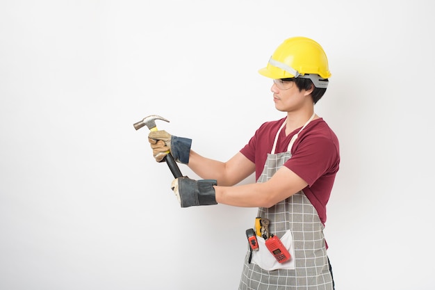 Technician man on white background