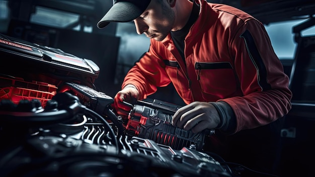 Technician meticulously examines and repairs the car's cooling system addressing issues that impact engine temperature preventing damage Generated by AI
