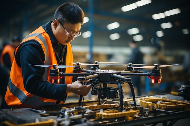 An technician performs maintenance drone