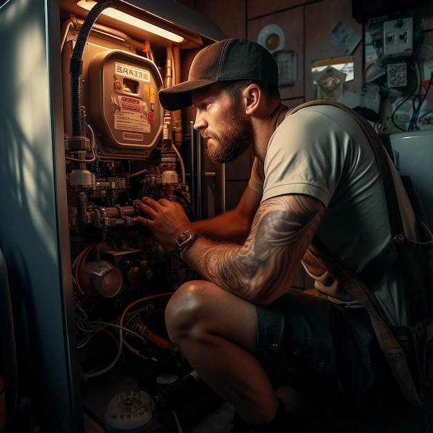 Technician Plumber Repairing Water with Wrench