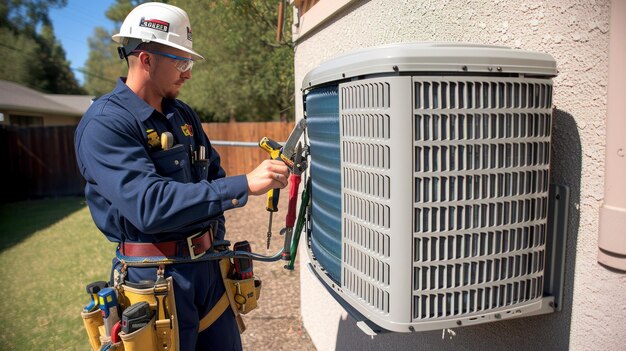 Technician repairing air conditioner