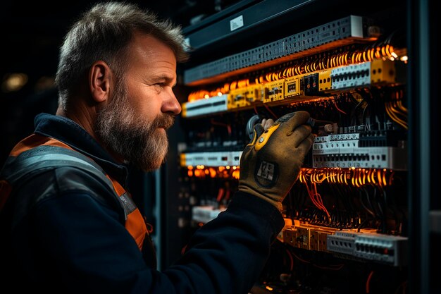 Technician repairing electrical board in the workshopgenerative ai