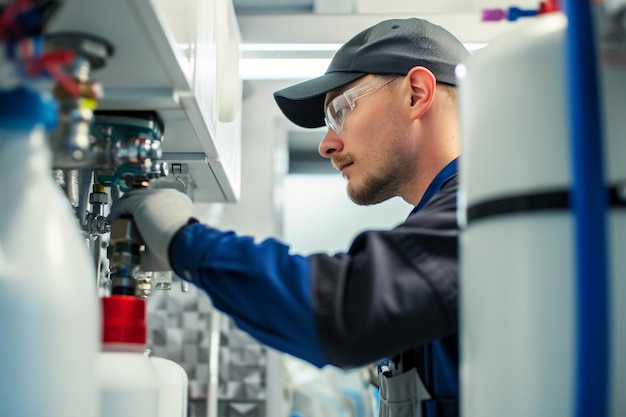 Photo technician repairing a water filter