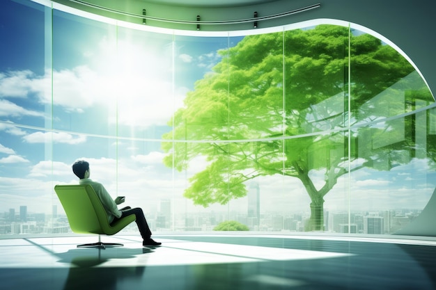 The technician sits on the chair in an eco friendly room Beautiful illustration picture