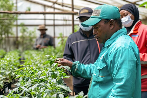 Technician trains greenhouse workers in early pest detection and basic management practices