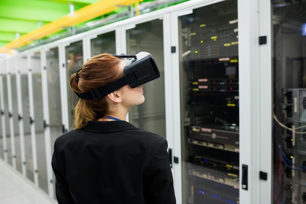 Technician using virtual reality headset