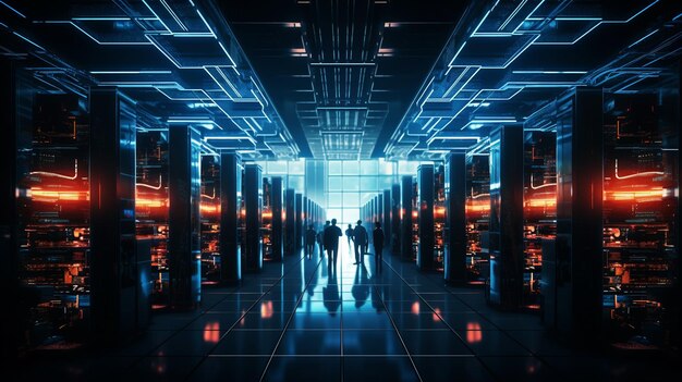 Photo technician working in server room