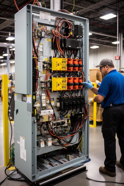 Technician works on electrical control panel