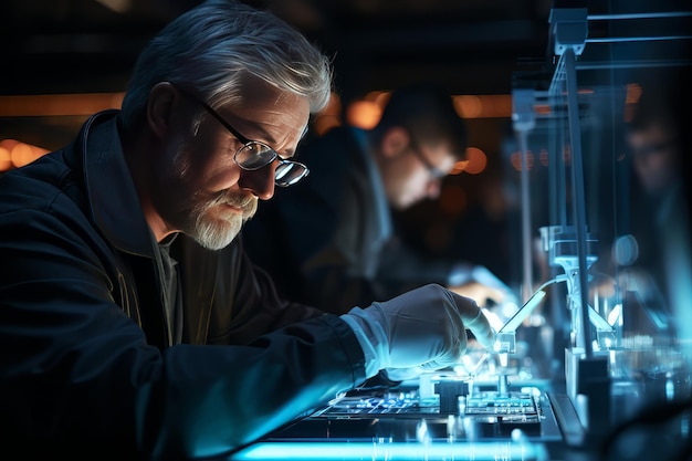 A technician works on the LED bulb factory