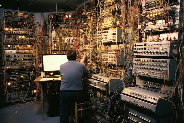 Technicians in a server room coordinating during a live network test