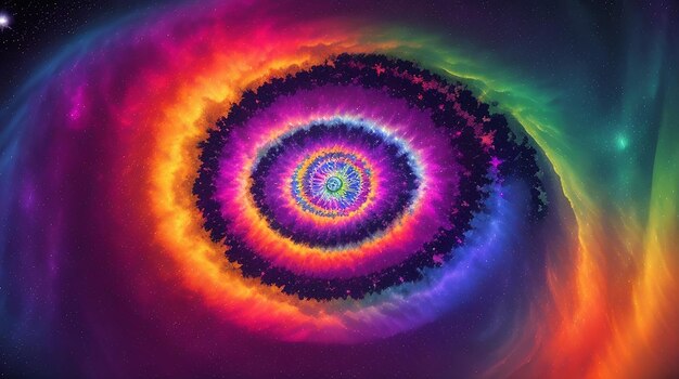 A technicolor nebula swirling with a kaleidoscope of vibrant colors