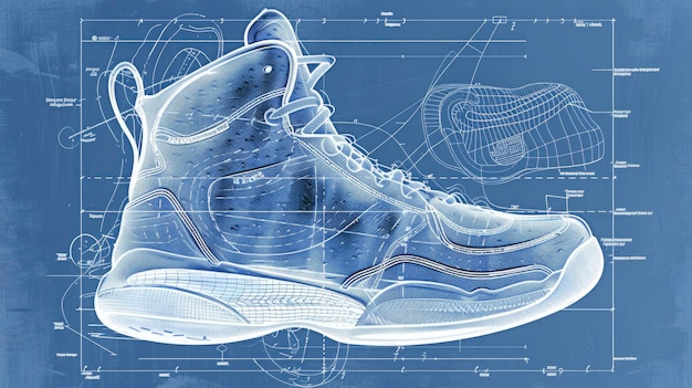 Technische tekening van een basketbalschoen