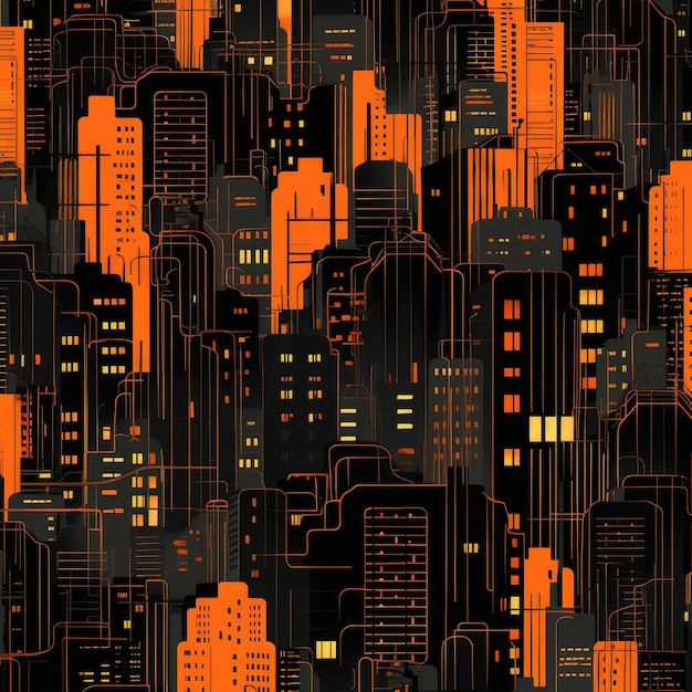 Photo techno city vibes urban vibrant orange seamless pattern