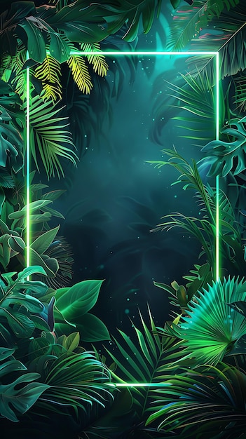 Techno Jungle Arcane Frame met futuristische planten en Pulsat Neon Color Background Art Collection