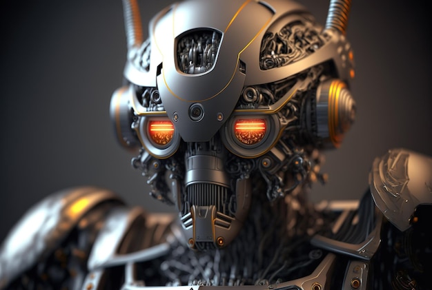 Techno magic robot side portrait realistic half body shot generative ai