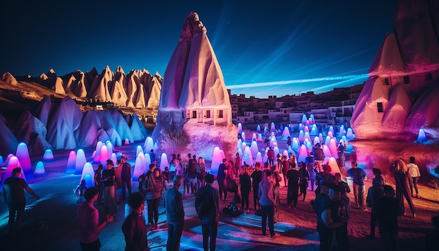 Techno party at fairy chimneys in cappadocia turkey