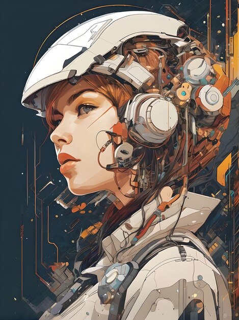 Techno Serenade Portret van een Cybernetische Muse in Hyper Realistische VFX