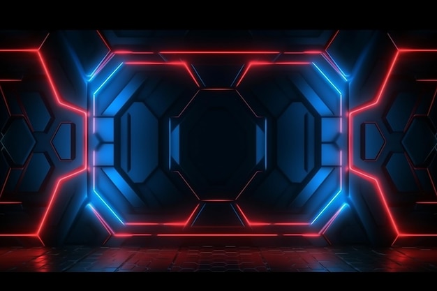 Techno space wall neon color dark azure and red futuristic gaming background