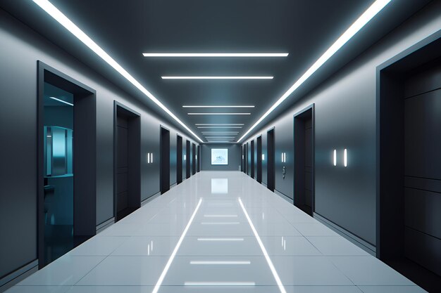 Techno style hallway interior in luxury house