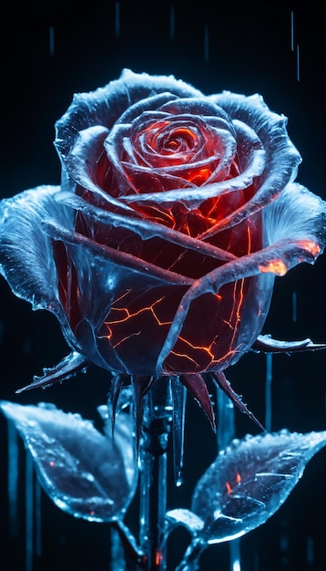 Foto technofloral odyssey cyberpunk rozen bevroren in de tijd